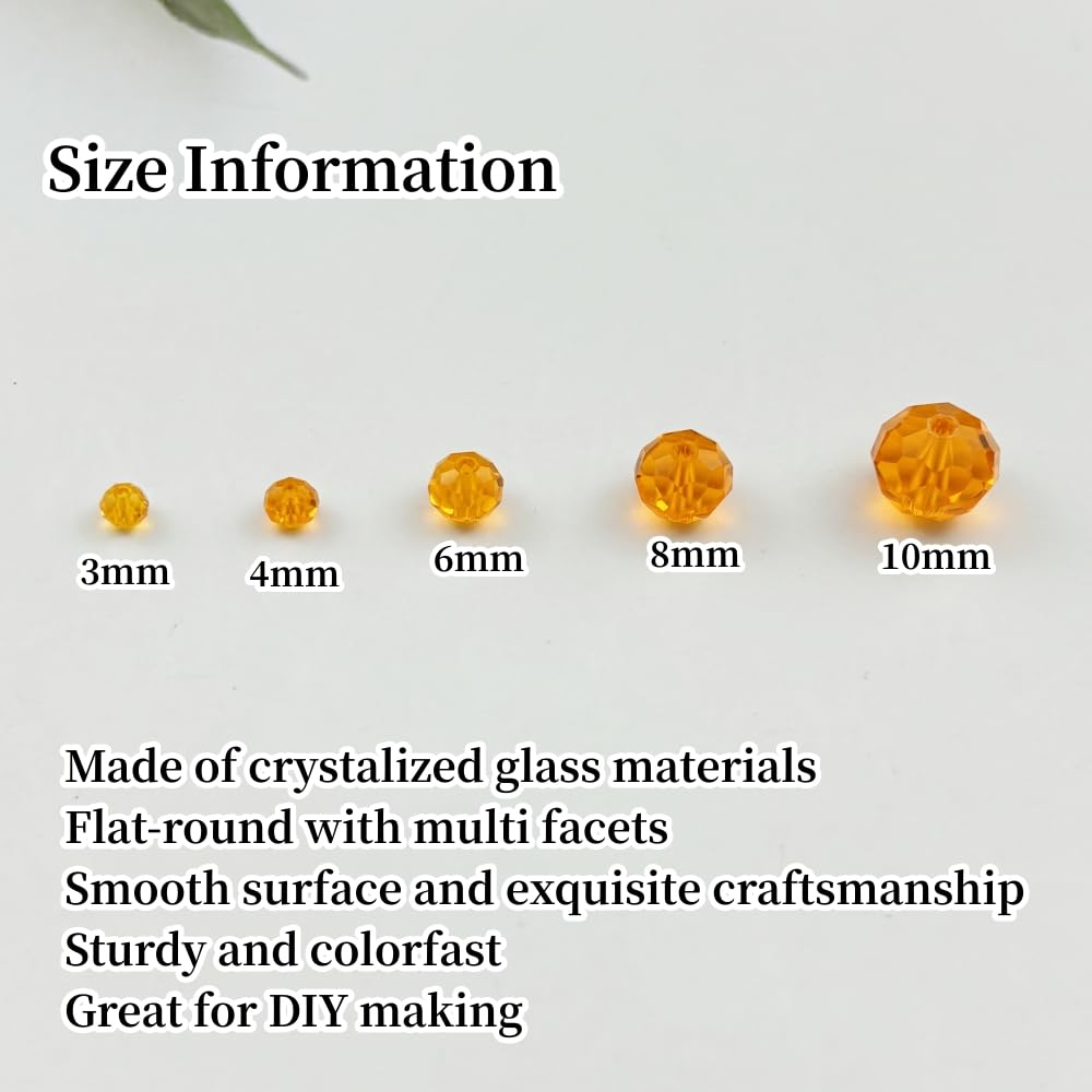 YUEXIGO 600pcs 3mm Crystal Glass Beads for Jewelry Making, Faceted Rondelle Glass Spacer Beads for Wind Chimes Bracelet Earring Necklace DIY Craft(Orange)
