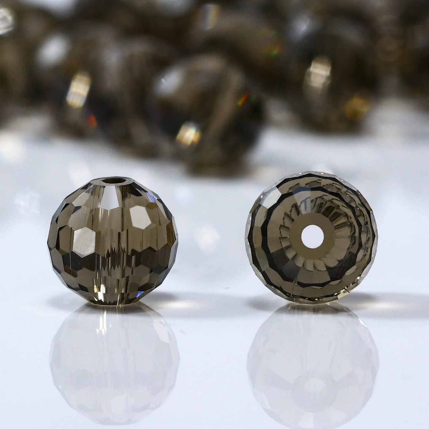 Dowarm 10MM Round Crystal Beads for Jewelry Making, Gray Faceted Glass for Crafts Bracelet Wind Chimes Suncatcher, #5003 Rondelle Spacer, Loose Gemstones, 50PCS