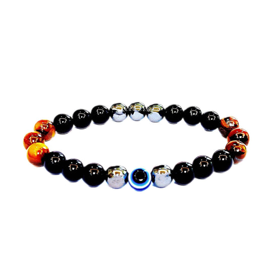 WEFRIN Evil Eye with Hematite Black Obsidian Tiger Eye Stone Triple Protection Bracelets for Men Women, Crystal Stone Bracelet Bring Luck Prosperity and Happiness Jewelry