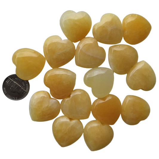 Loveliome 4 Pcs Natural Yellow Jade Love Heart Palm Stone Reiki Balancing Worry Stone(1 Inch)