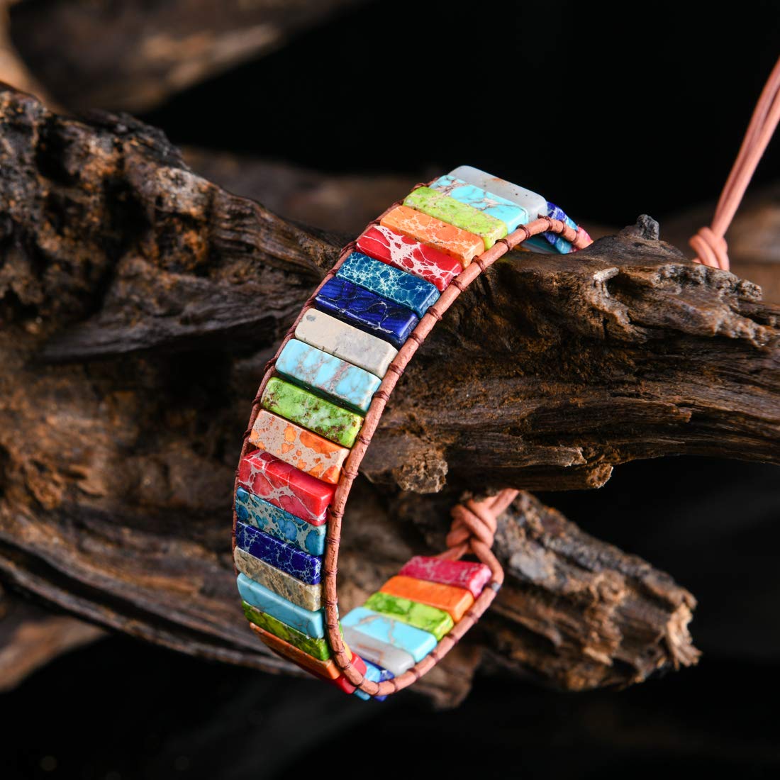 YGLINE Leather Handmade 7 Chakra Yaga Bead Wrap Bracelet Jewelry