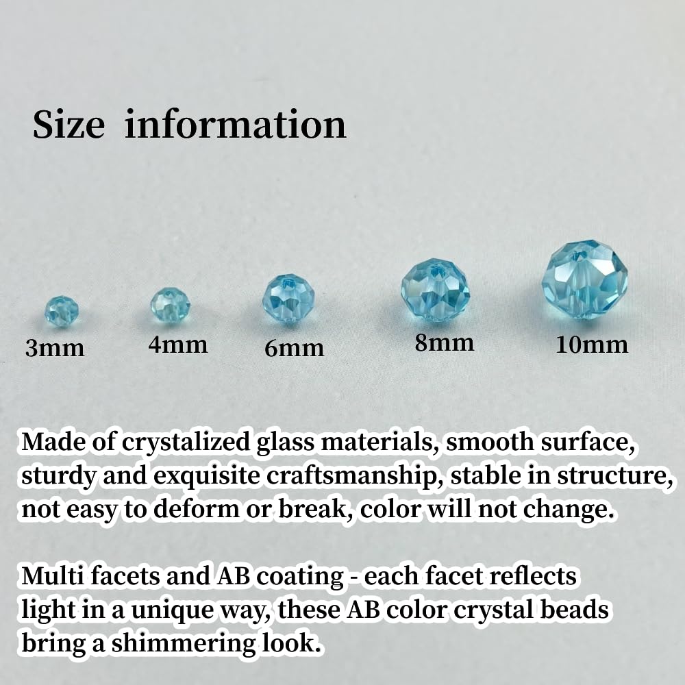 YHYPOCI 500pcs 3mm Crystal Glass Beads for Crafts Faceted Rondelle Glass Beads for Jewelry Making Crystal Spacer Beads for Necklaces Bracelets Earrings DIY Craft(Lake Blue AB)