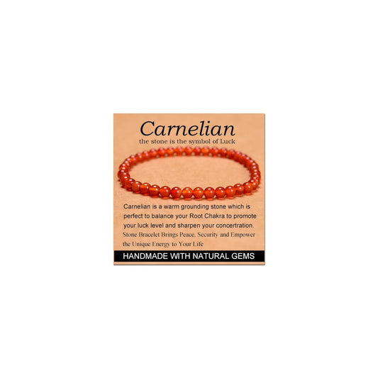CHELYQST Carnelian Bracelet - Stone of Luck,Stretch Natural Stone Crystal Beads Jewelry Gifts for Women Men Unisex,4mm