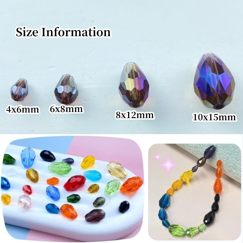 Honkoolly 200pcs 4x6mm Teardrop Crystal Glass Beads Vertical Hole Faceted Glass Teardrop Spacer Beads for Bracelets Necklace Earring DIY Jewelry Making Craft(Purple AB)