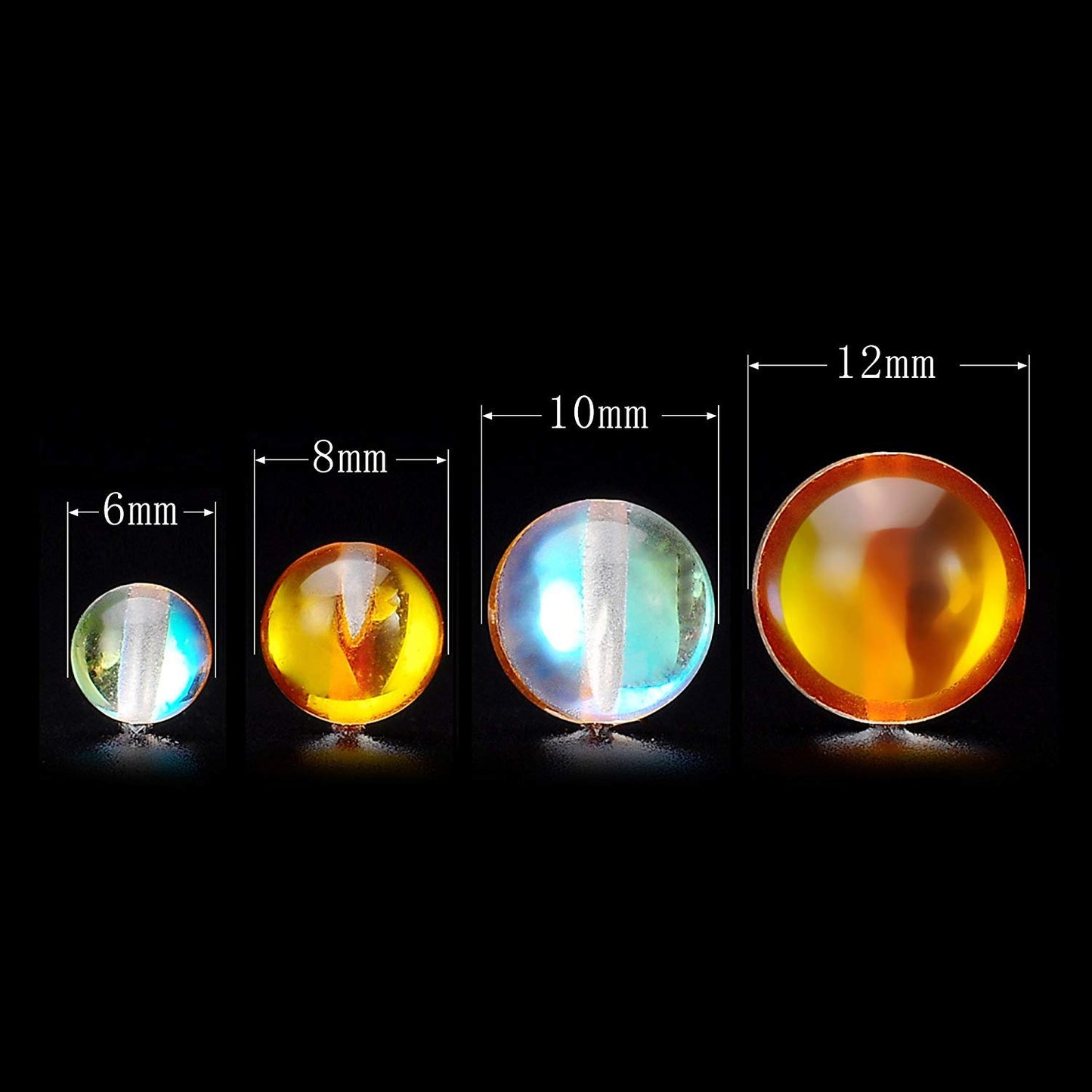 RUBYCA Round Moonstone Crystal Glass Beads Aura Iridescent for Jewelry Making (1 Strand, 8mm, Gold)