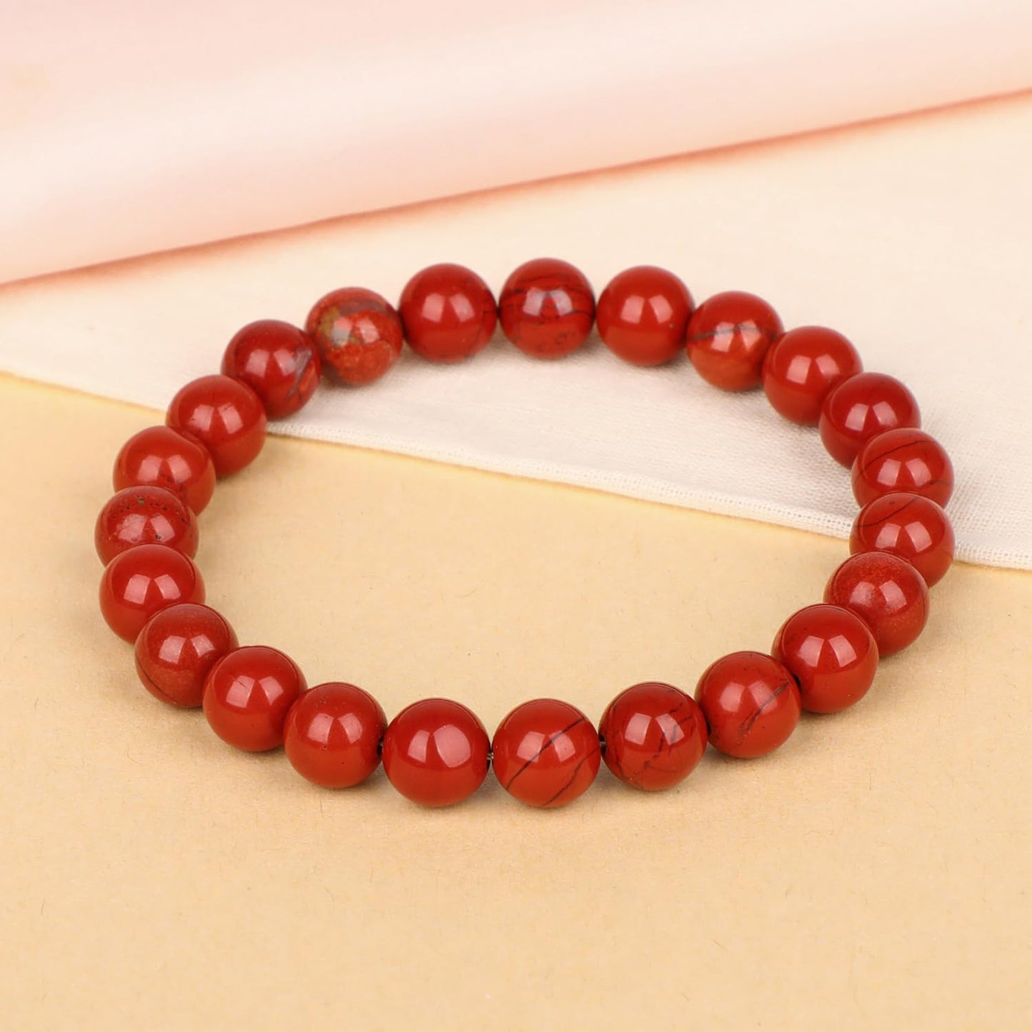 LPBeads Handmade Natural Gemstone Stretch Elastic 8mm Red Jasper Bracelet Healing Crystal Round Stone Beads Jewelry Gifts for Women Men