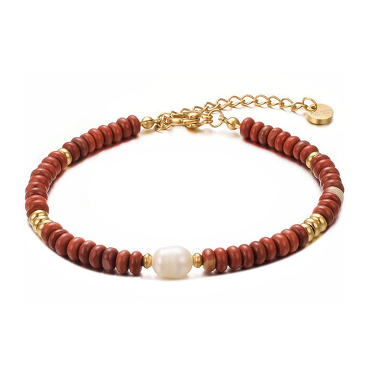 vissen Red Natural Stone Bracelets for Women Gold Bangle Bracelets Stainless Steel Freshwater Cultured Pearl Bracelet Jewelry Gift