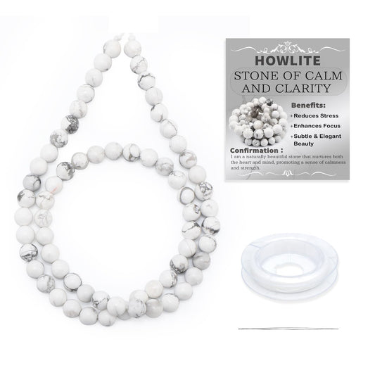CMBYN Natural Stone Beads Round Genuine Real Stone Beading Strand Loose Gemstones DIY Smooth Bead for Bracelet Necklace Earrings Jewelry Making (Howlite, 6mm 60 Pieces)