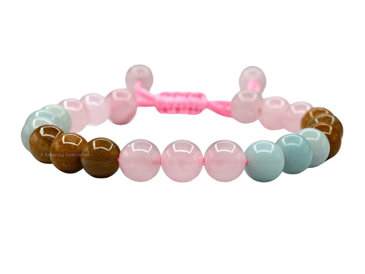 Amazing Gemstone Trauma Manifestation PTSD Bracelet - Rose Quartz Amazonite Yellow Jasper Bracelet Set for Men Women Healing Calming Anxiety Stress Relief Item Gifts(Adjustable)
