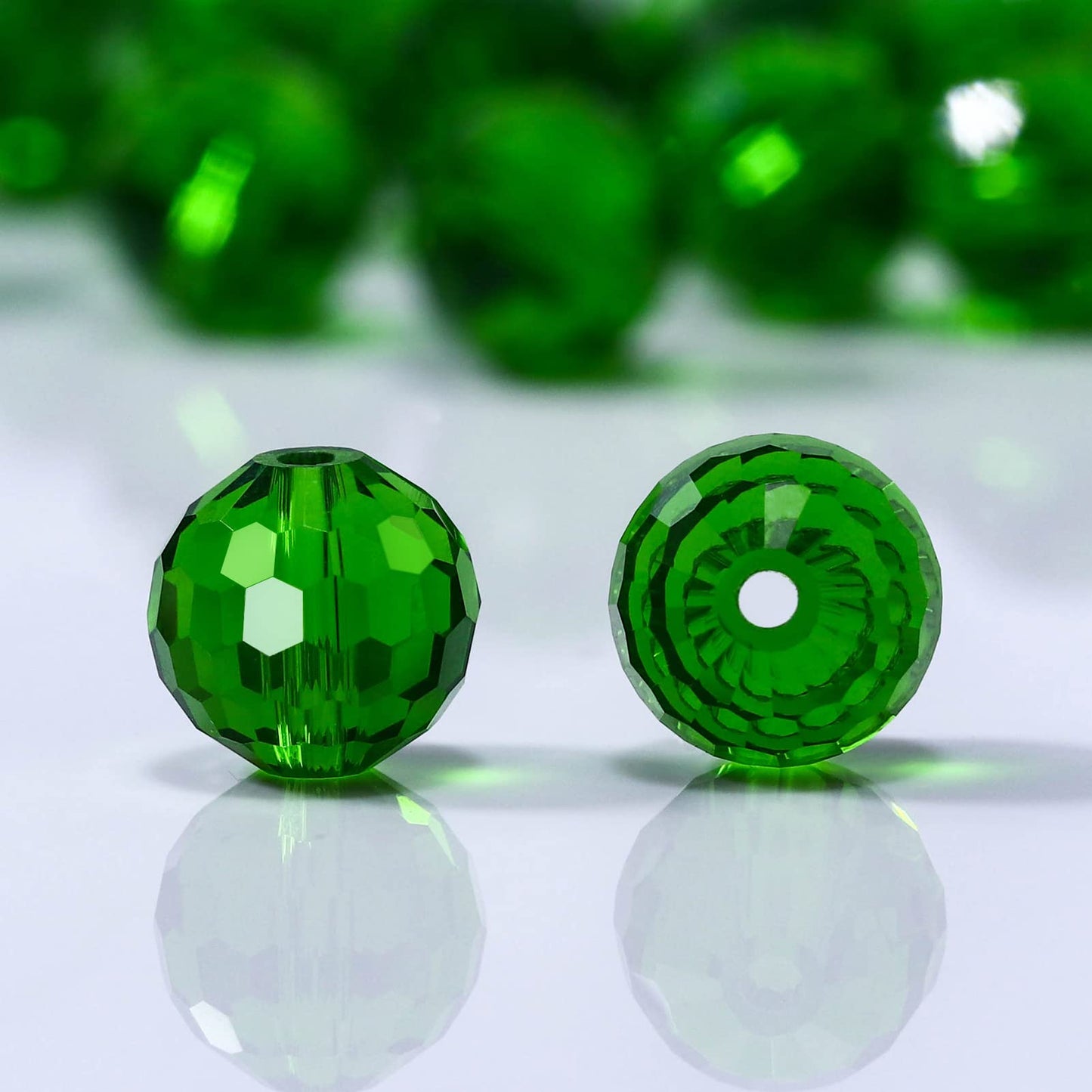 Dowarm 10MM Round Crystal Beads for Jewelry Making, Dark Green Faceted Glass for Crafts, Bracelet, Wind Chimes, Suncatcher - #5003 Rondelle Spacer, Loose Gemstones, 50PCS