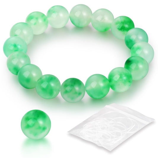 Handmade Natural Jade Beaded Bracelet for Women & Men – Genuine Green/White Jade Gemstone Stretch Bracelet – Lucky Energy Healing Jewelry Gift for Peace, Prosperity & Protection GG