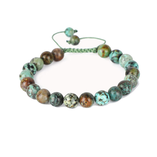 AD Beads Natural 8mm Gemstone Bracelets Healing Power Crystal Macrame Adjustable 7-9 Inch (African Turquoise)