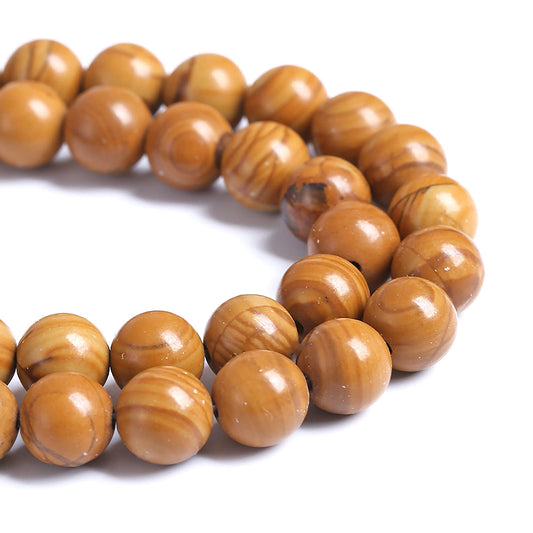 8MM 45PCS Natural Stone Yellow Woodgrain Jasper Loose Beads for Jewelry Making DIY Bracelet