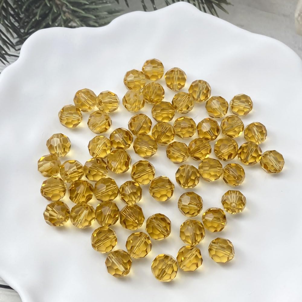 LIMAOLLY 250pcs 6mm Faceted Crystal Glass Beads Round Spacer Beads for Jewelry Making DIY Craft Making Necklace Bracelet Earring Wind Chimes Suncatchers Ornament(515-Gold Champagne)