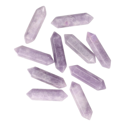 MECCANIXITY 10 Pack Lepidolite Quartz Crystals, Polished Crystals Bulk Hexagonal Shaped Meditation Gemstone for Jewelry Making Energy Balance Accessories Gifts