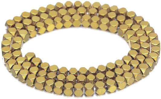 AD Beads Natural Hematite Gemstone Faceted Square Cube Loose Beads 16" (6x6mm, Metallic Gold)