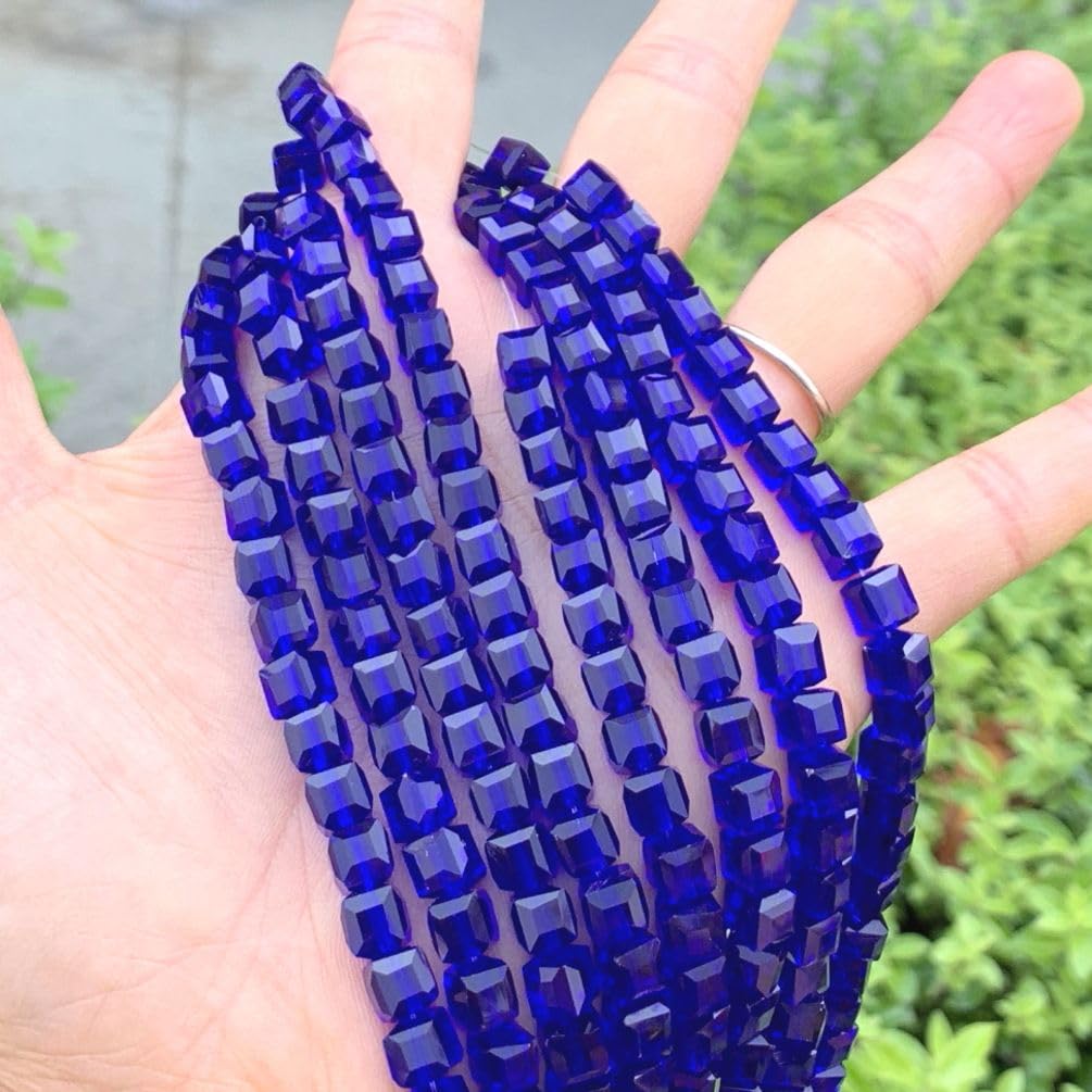 200pcs Czech Faceted Cube Crystal Glass Loose Beads Spacer Bulk 6mm (0.24 Inch) Cobalt Blue for DIY Jewelry Craft Making CCC625