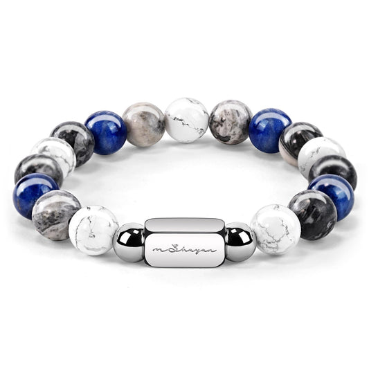 Howlite Natural Gemstone Bracelet for Men, Map Gemstone and Blue Vein Gemstone for Teens Gifts, 10MM Men's Elastic Adjustable Beaded Bracelets for Men, Handcrafted Gifts For Anniversary,Christmas.