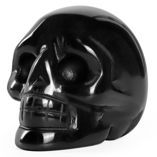 Artistone 2.0" Black Obsidian Halloween Crystal Skull Head Statue,Hand Carved Gemstone Human Skull Stone Figurine Crystal and Healing Stones for Home,Office Decor(Gift Box)