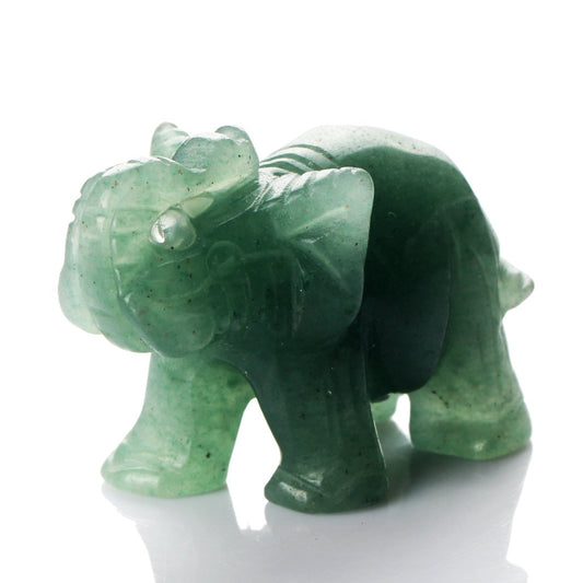 Green Aventurine Elephant 1.5 Inches Statue Crafts Natural Stone Carved Figurine Chakra Carving Stones Healing Reiki Free Pouch (Green Aventurine)