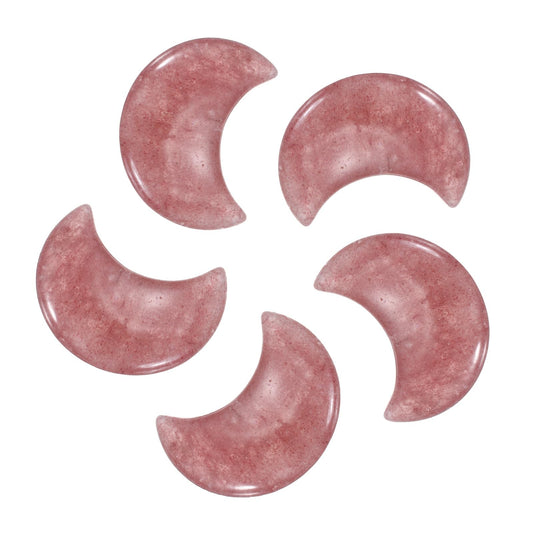 MECCANIXITY 5 Pcs Moon Crystal Worry Stone, 1.2 Inch Length Natural Strawberry Quartz Moon Gemstone Bulk, Carved Pocket Stones for Meditation Balancing Pendant Decor