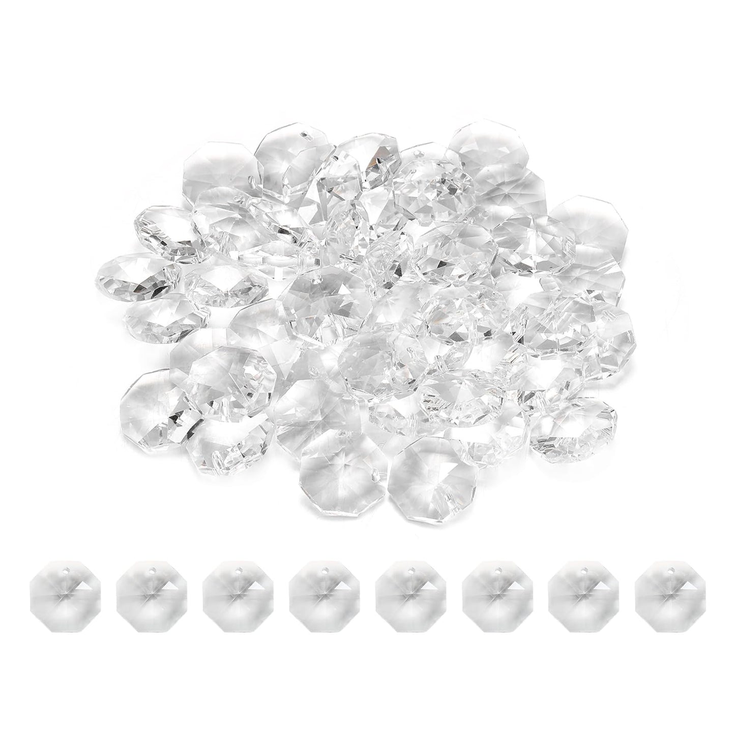 uxcell 50Pcs 1 Hole Crystal Octagon Beads, 18mm K9 Glass Hanging Chandelier Beads Prisms Parts for Crystal Chandeliers Lamp Hanging Pendant Jewelry DIY Craft, Clear