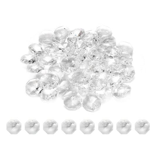 uxcell 50Pcs 1 Hole Crystal Octagon Beads, 18mm K9 Glass Hanging Chandelier Beads Prisms Parts for Crystal Chandeliers Lamp Hanging Pendant Jewelry DIY Craft, Clear