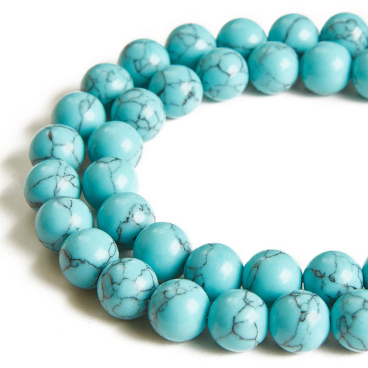 60pcs 6mm Blue Turquoise Beads Natural Gemstone Beads Round Loose Beads for Jewelry Making