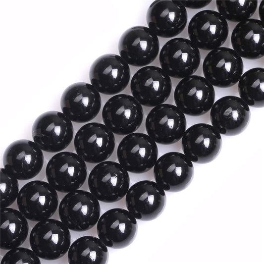 GEM-Inside Natural 8mm Round Black Tourmaline Gemstone Loose Beads Energy Power Beads for Jewelry Making 15"