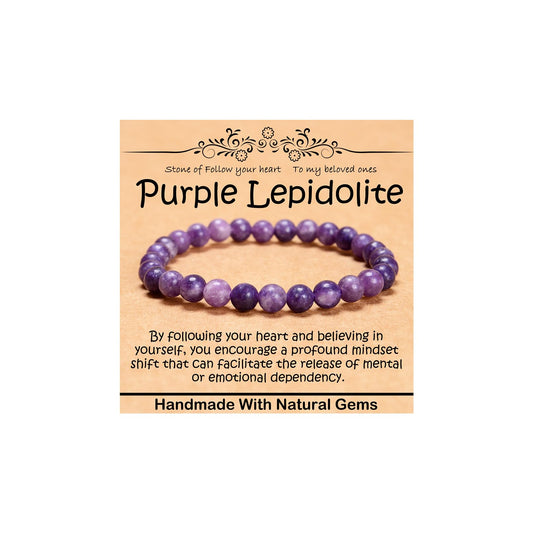CHCCOYE 6mm Natural Healing Gemstone Bracelet Handmade Yoga Stretch Elastic Bracelet Stress Relief Crystal Jewelry for Men and Women (6mm, Purple Lepidolite)