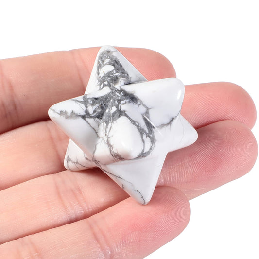 Loveliome Merkaba Star Crystal 1 Inch - Natural Gemstone Sacred Geometry, Hand Carved Six-Pointed Star Spiritual Gift for Meditation,Natural White Howlite