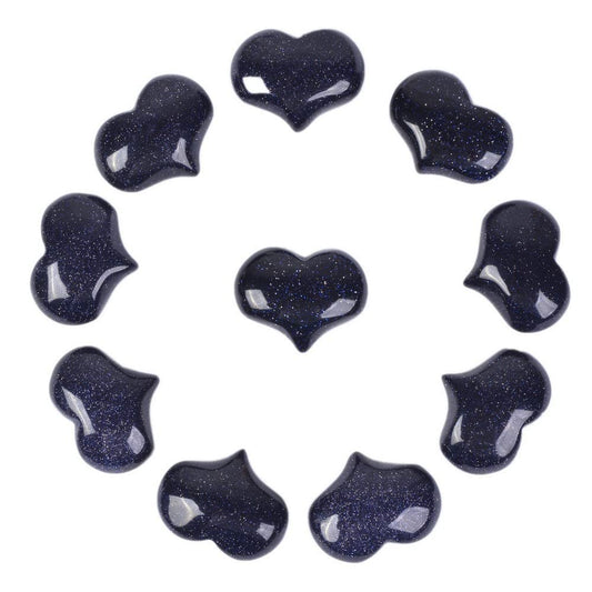 Justinstones Synthetic Blue Goldstone Healing Crystal 1 inch Mini Puffy Heart Pocket Stone Iron Gift Box (Pack of 10)