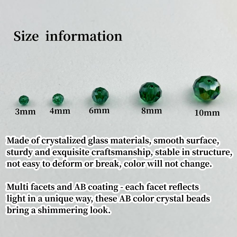YHYPOCI 100pcs 8mm Crystal Glass Beads for Crafts Faceted Rondelle Glass Beads for Jewelry Making Crystal Spacer Beads for Necklaces Bracelets Earrings DIY Craft(Peacock Green AB)