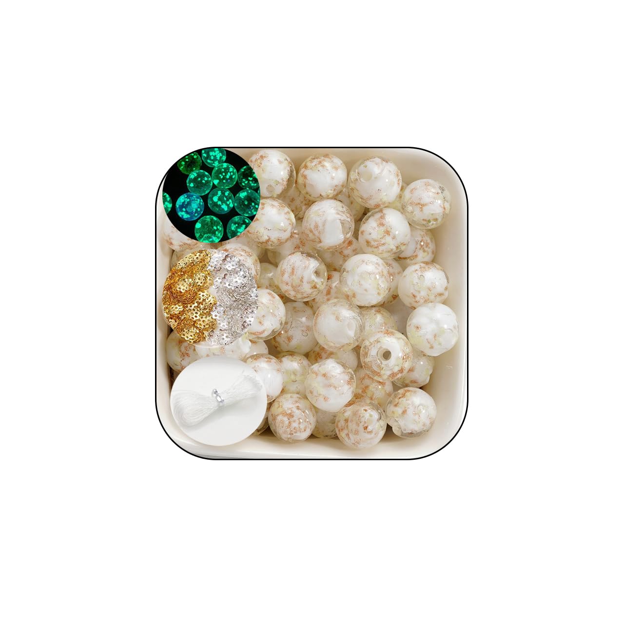 200 PCS 8mm Glow in The Dark Beads Bulk Round Luminous Glass Beads with Holes for Jewelry Making Bracelets Earrings Necklace Glow Loose Spacer Ball Bead DIY Craft Kit (White)