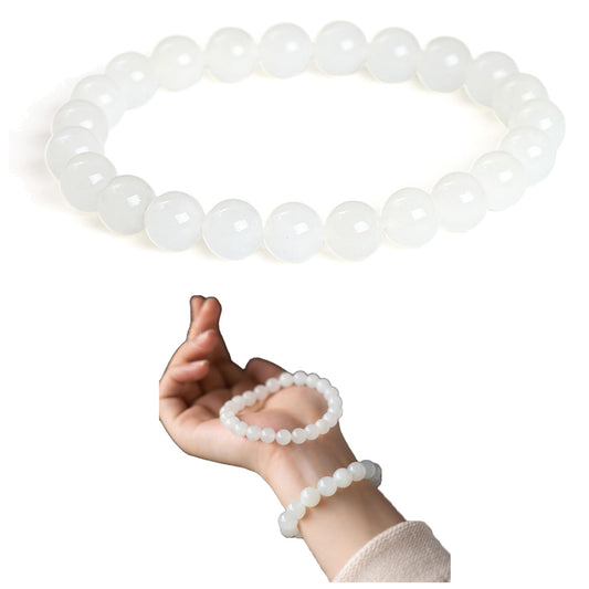 Cryhand White Jade Bracelets For Men Protection Healing Crystal Bracelet For Women Spiritual Charms Stretchy 8mm Beaded Lucky Handmade Anxiety Braceletss