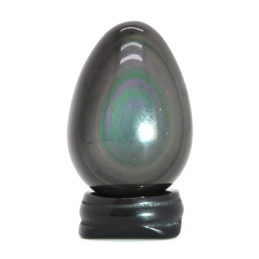 Justinstones Natural Rainbow Obsidian Gemstone Egg Crystal Healing Chakra Meditation Home Office Decor Stone with Stone Stand