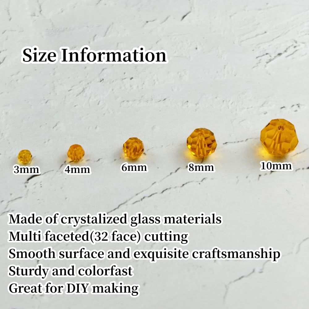 YUEXIGO 60pcs 10mm Round Crystal Glass Beads for Jewelry Making, Faceted Crystal Glass Spacer Beads for Bracelet Earring Necklace DIY Craft(Orange)