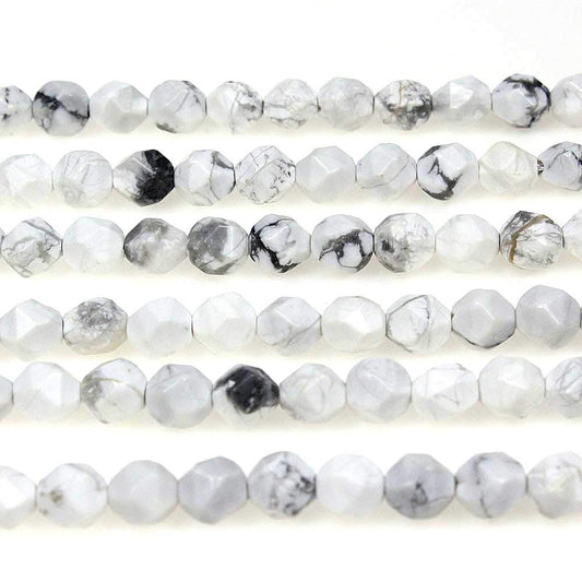 MJDCB Best Sellers Natural Stone Beads Faceted Polygon White Howlite Crystal Energy Stone Healing Power for Jewelry Making(8mm)