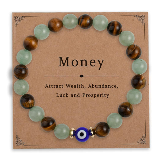 DLYFNVEV Money Attraction Bracelet Wealth Luck Fengshui Green Aventurine Tigers Eye Evil Protection Beaded Healing Crystal Natural Stone Jewelry Gifts For Men