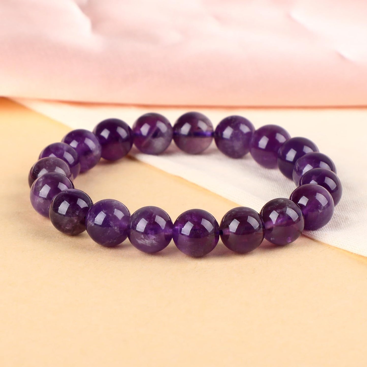 LPBeads Handmade Natural Gemstone Stretch Elastic 10mm Amethyst Bracelet Healing Crystal Round Stone Beads Jewelry Gifts for Women Men