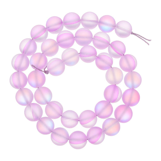 uxcell Matte Crystal Glass Beads 10mm Synthetic Frosted Shining Semi-Precious Round Loose Beads Synthetic Moonstone for Jewelry Making DIY Bracelet, Light Purple
