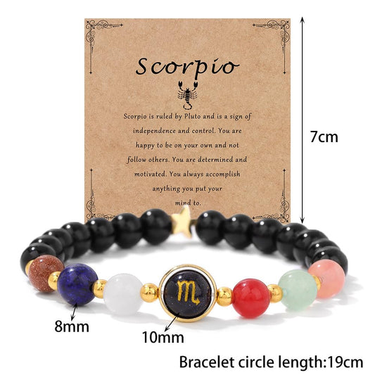 COLORFUL BLING Zodiac Bracelets for Women Men 12 Constellations Healing Crystal Stretch Bracelet Zodiac Sign Natural Stone Beaded Bracelet Horoscope Spiritual Jewelry Birthday Gift -Aquarius