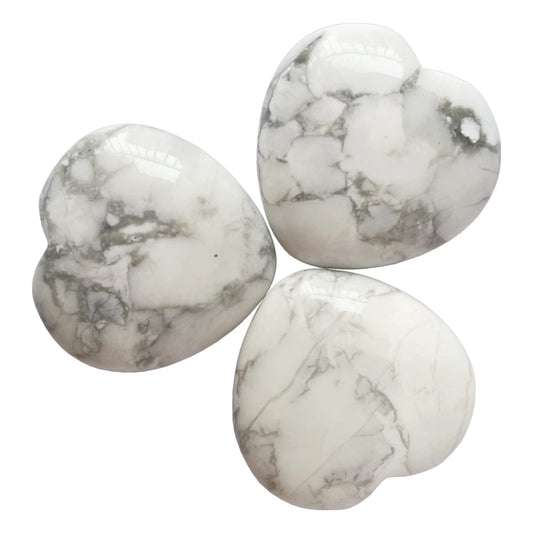 Bacatgem 3 Pcs Natural White Howlite Turquoise Pocket Palm Thumb Healing Crystal Heart Love Worry Stones,1 inches Reiki Balancing Crystal and Healing Stones