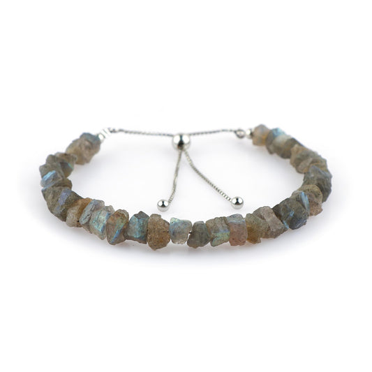 CRYSTALIS Natural Raw Labradorite Rough Stones Bracelet, Rough Gemstones, Chakra Healing Crystals, Gift Giving Jewelry, 925 Sterling Silver Womens Bracelet 8 inch