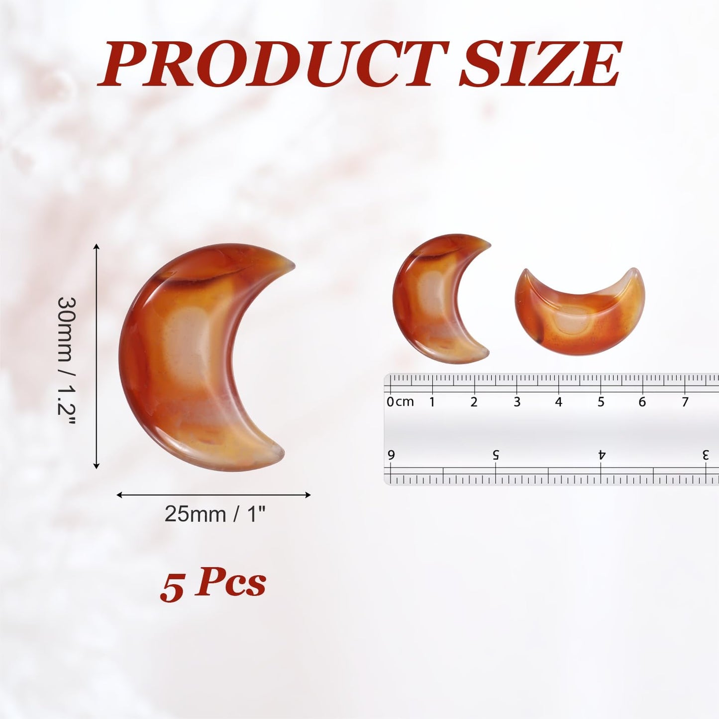 MECCANIXITY 5 Pcs Moon Crystal Worry Stone, 1.2 Inch Length Natural Red Agate Moon Gemstone Bulk, Carved Pocket Stones for Meditation Balancing Pendant Decor