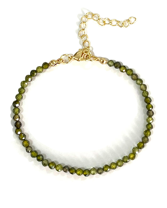 Withgenes Women's Bracelets Trendy Gemstone Bead Bracelet Crystals And Healing Stones Adjustable Gold Plated Bracelets Pretty Boho Jewelry Gifts for Women, Olive Green