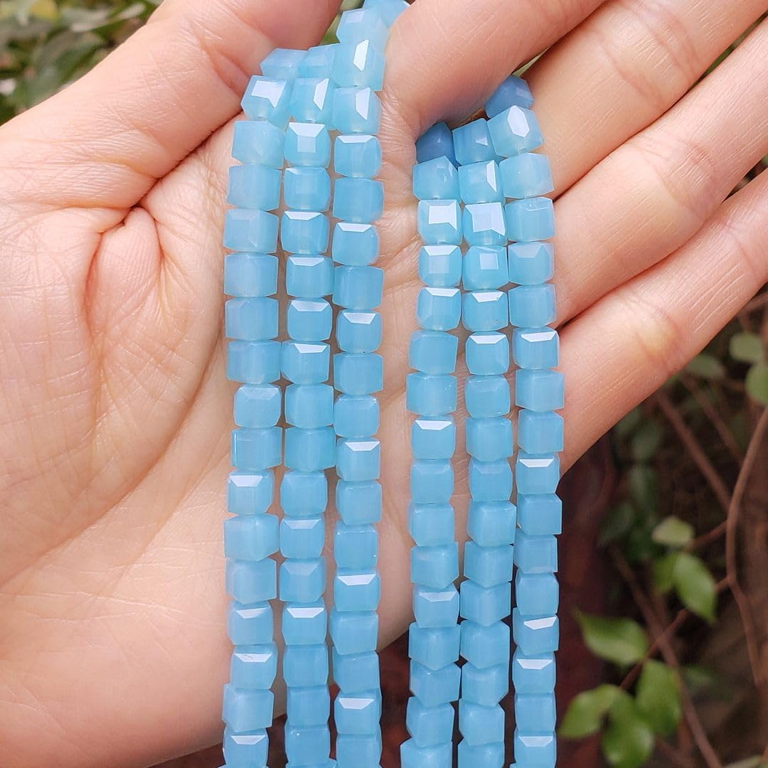 200pcs Czech Faceted Cube Crystal Glass Loose Beads Spacer Bulk 6mm (0.24 Inch) Blue Turquoise Opal for DIY Jewelry Craft Making CCC631