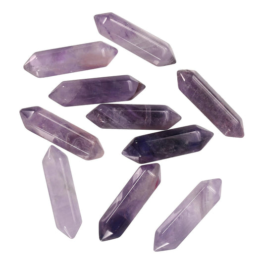 MECCANIXITY 10 Pack Amethyst Quartz Crystals, Polished Crystals Bulk Hexagonal Shaped Meditation Gemstone for Jewelry Making Energy Balance Accessories Gifts