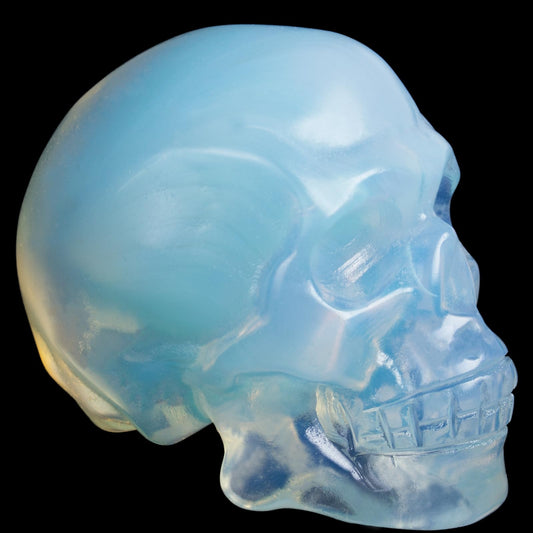 White Opalite Crystal Skull, 1.4 Inch Miniature Hand Carved Reiki Healing Pocket Stone, Small Collectible Skull Figurine for Altar Home Office Decor, Crystal Statue Meditation Gift for Men Women