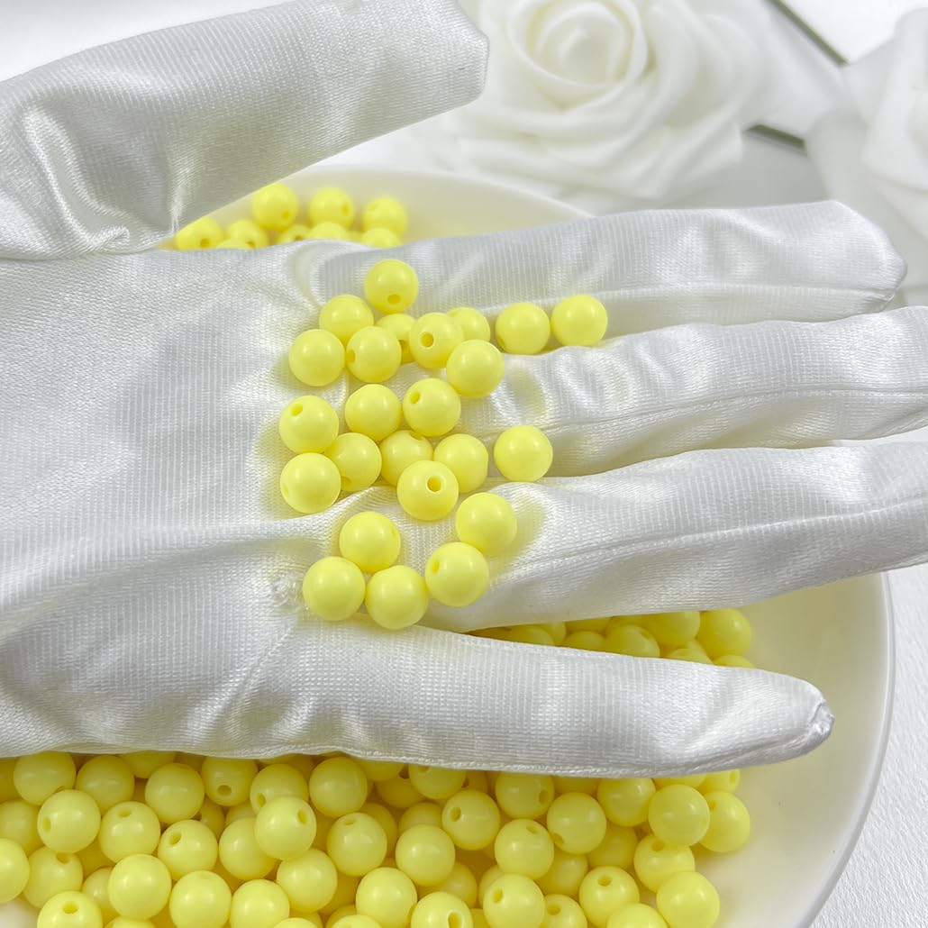Mulutoo 200Pieces 10MM Acrylic Round Beads Round Acrylic Balls Chunky Beads Smooth Spacer Plastic Pastel Beads Craft Beads for Necklace and Bracelet Making Crafting Supplies(192-light Yellow)
